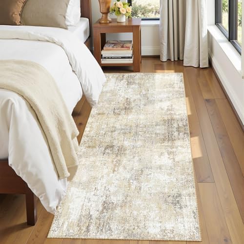 RELEANY Washable Runner 2'x8' Abstract Area Rug for Hallway Neutral Brown - Image 4