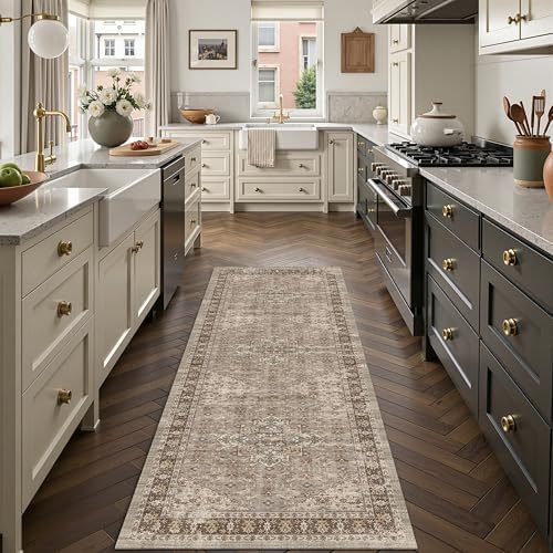 Washable 2x6 Runner Rug, Non Slip Kitchen Hallway Vintage Brown by Winslssol