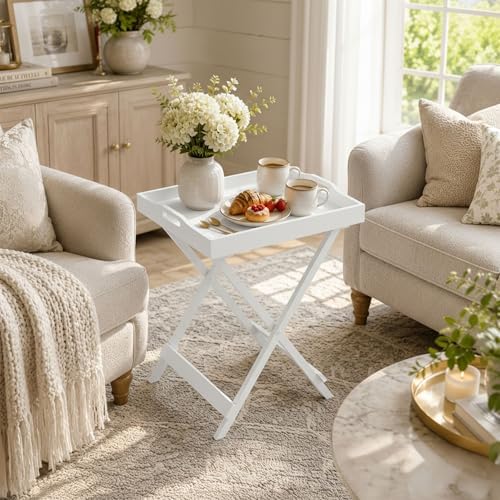 Lavish Home Folding TV Tray Table with Removable Tray Top, White, 22 Inch - Image 2