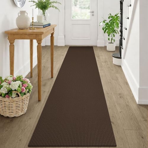KOZYFLY Cotton Runners Rugs for Hallway 2x10, Washable Runner Rug, Woven Non Slip Kitchen Runner, Braided Entryway Rug, Floor Carpet for Entry, Aisle, Hall, Brown/Dark Brown by KOZYFLY