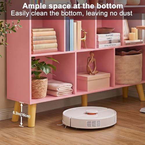 YAHARBO 10 Cube Bookshelf,3 Tier Bookcase with Legs,Light Pink Mid-Century Modern Bookshelves,Large Free Standing Open Storage Organizer Shelf,Tall Wooden Book Case Furniture for Bedroom,Living Room - Image 6
