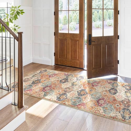 Lahome Moroccan Trellis Hallway Rug, 2x5 Washable Runner Rug Non Slip Kitchen Runners for Hallways, Ultra-Thin Vintage Carpet for Bedroom Bathroom Entryway Elise, Cream/Multi - Image 6