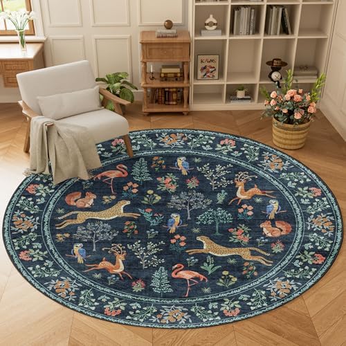 DUKINO 6ft Round Rug for Bedroom, WashableNon Slip Circle Rug, Navy Blue - Image 3