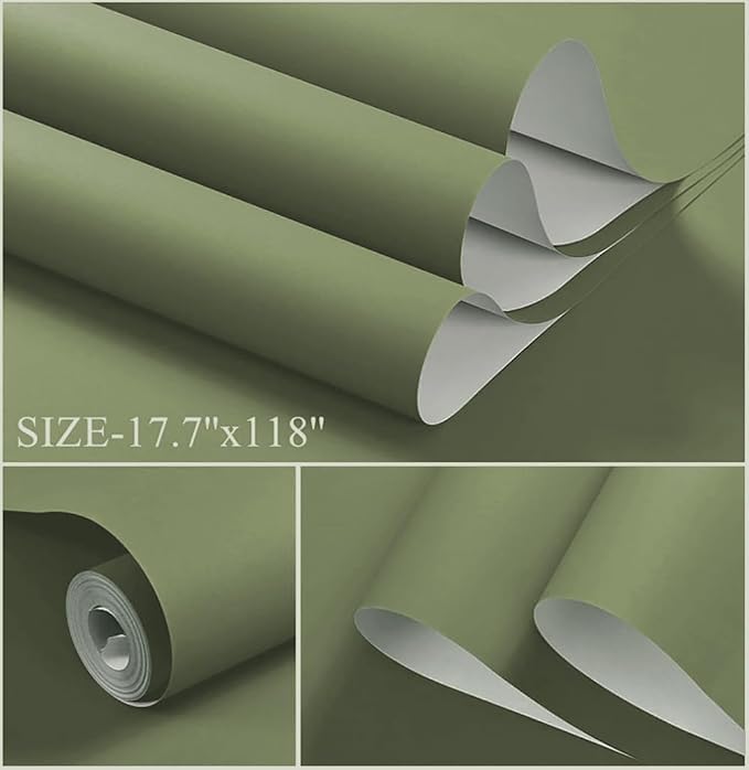 Dimoon 110''x17.7'' Green Peel and Stick Wallpaper Contact Paper Modern Self Adhesive Wall Paper Removable Renter Friendly Textured Solid Color Shelf Cabinet Vinyl Roll (110''x17.7'',Olive Green) - Image 2