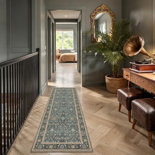 2x6 Washable Runner Hallway Rug, Non Slip Vintage Green - Image 3