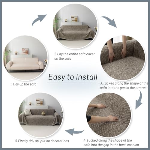 MYSKY HOME Boho Couch Cover Sand Sofa Covers Washable, Farmhouse Sofa Slipcover Simple Couch Protector for Dogs Chenille Sectional Couch Covers L Shaped Couch Cushion Covers, 91"x 134" - Image 7