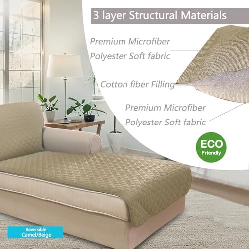 U-NICE HOME Sectional Couch Cover Chaise Lounge Cover, Light Camel/Beige - Image 4