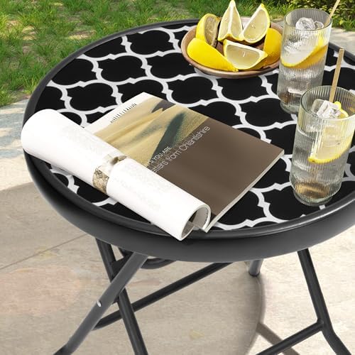 Outdoor Side Table, Small Patio End Table, Black and White - Image 5