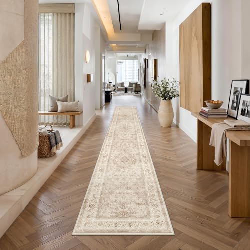2x10 Beige Washable Runner Rug Non Slip Vintage Carpet - Image 2