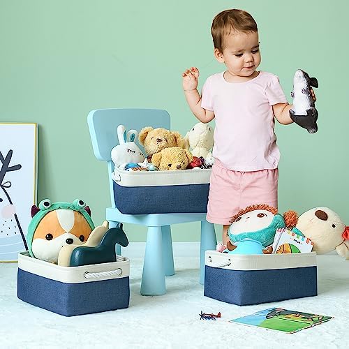 TheWarmHome Storage Bins for Shelves - 1 Pack 13.8x9.7x6.7 inch Collapsible Storage Basket for Organizing, Dog Toy Bin for Closet Organizer laundry Cloth Nursery (White & Jean Blue) - Image 5