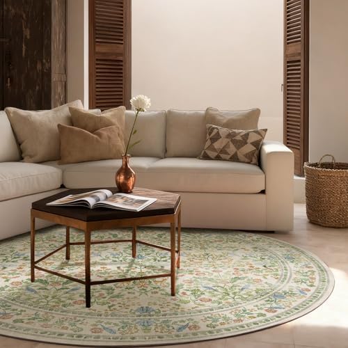 Washable Round Rugs for Bedroom 4ft: Living Room Rug Stain Resistant Non Slip Low Pile Ultra Soft Faux Wool Small Circle Rugs for Kitchen Entryway Nursery Dorm Home Office Bathroom Entrance Indoor - Image 3