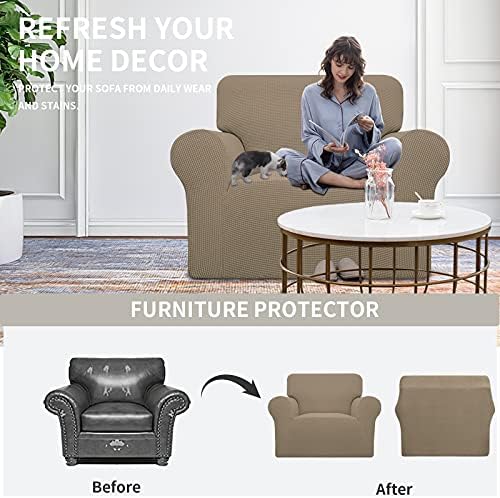Easy-Going Stretch Oversized Chair Slipcover with Arm Washable Natural - Image 4