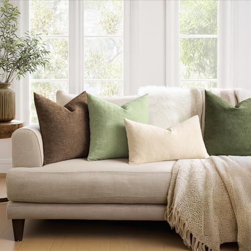 MIULEE Sage Green Chenille Couch Euro Throw Pillow Covers, 22x22 - Image 3