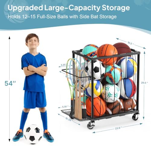 TomCare Garage Ball Storage Rack, Rolling Sports Cart with Lockable Wheels - Image 7