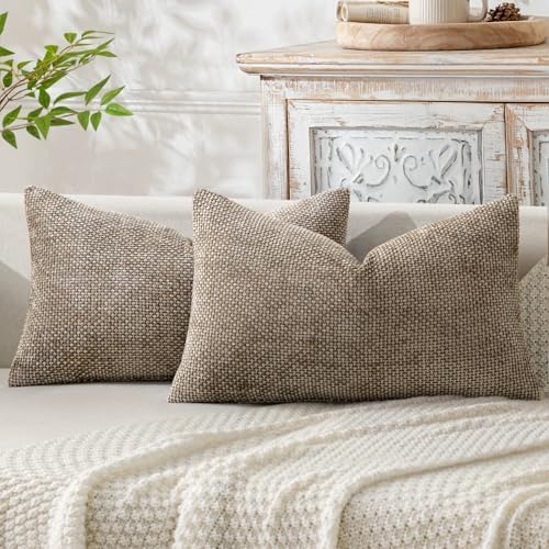 MIULEE Decorative Lumbar Throw Pillow Covers 12x20 in Neutral Khaki 2 Pack by MIULEE