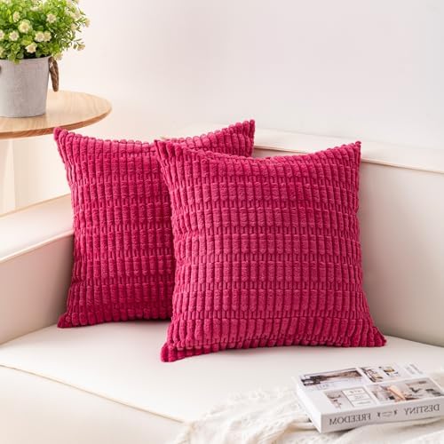Pack of 2 Corduroy Decorative Throw Pillow Covers 24x24 Inch, Rose Red by Unknown
