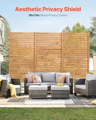 VEVOR Wooden Privacy Screen, 36" W x 73" H Outdoor Privacy Screen, Freestanding Wood Privacy Panel with Stand, Decorative Patio Privacy Screen, Outdoor Divider for Balcony Patio Lawn Garden - Image 3