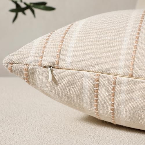 Hckot Khaki Throw Pillow Covers 22x22 Set of 2 Striped Pillow Covers - Image 2