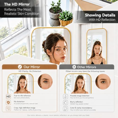 57x20" Full Length Mirror Floor Stand,Over the Door,Wall Mounted Gold - Image 5