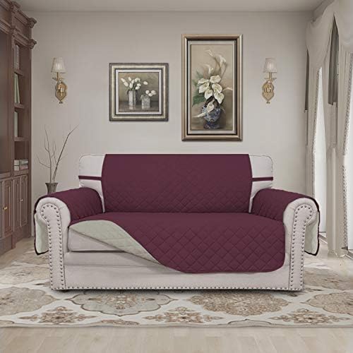 Easy-Going Reversible Couch Cover, 2 Cushion Sofa, Loveseat, Wine/Beige - Image 2