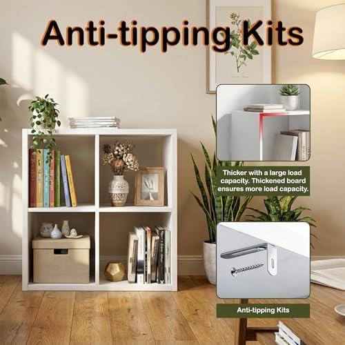WannabeMyself【2026 Wooden Thick Frame】 4 Cube Storage Organizer with Anti-Tipping Kits, Reversible Open Back Book Shelf,Bookcase for Living Room,Bedroom,Entrance Hall,Office,11.6×24.6×24.7,White - Image 4