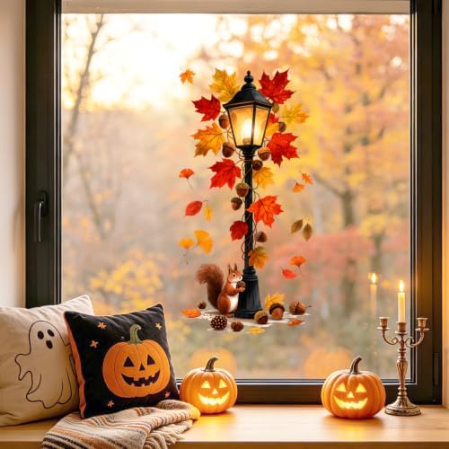 Autumn Lantern Squirrel Wall Decals Peel and Stick Fall Wall Stickers, Woodland Animal Removable Vinyl Wall Decor, Rustic Nature Wall Art for Bedroom Living Room Nursery Farmhouse Home Decorations - Image 3