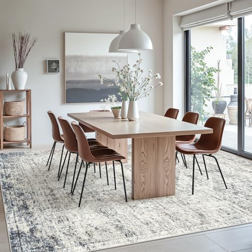 Soalmost Washable Area Rug 8x12 Large Soft Living Room Rugs Blue/Ivory - Image 4