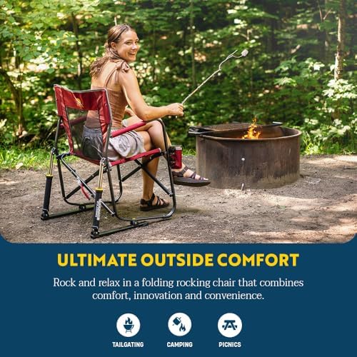 GCI Outdoor Freestyle Rocker Camping Chair | Portable Folding Rocking Chair with Solid, Durable Armrests, Drink Holder & Comfortable Backrest — Grey - Image 4