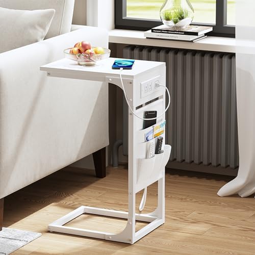 TUTOTAK C Shaped End Table with Charging Station, Side Table for Sofa - Image 6