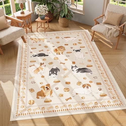 DUKINO 4x6 Area Rug, Washable Dog Rug for Living Room Non Slip Beige Yellow by DUKINO
