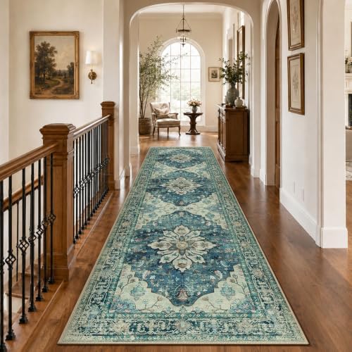 RELEANY Washable Area Rug, Runner 3'x10', Blue/Vintage Dark Blue by RELEANY