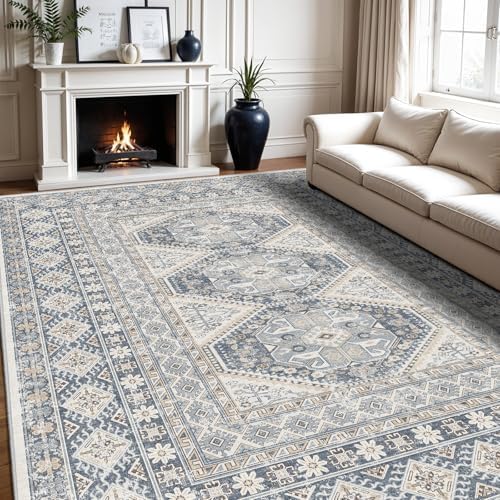 Ksrau 10x12 Area Rug Washable Vintage: Non Slip Living Room Large Rugs Blue - Image 7