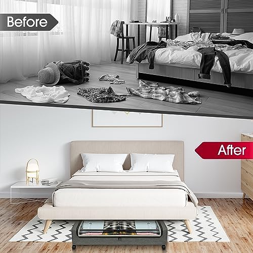 Yecaye Under Bed Storage with Wheels, 4 Pack Under Bed Rolling Storage with Clear Window & Label, 60 L Underbed Storage Containers, Rolling Under Bed Metal Drawer for Clothes, Shoes, Books - Image 6