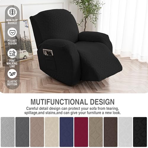 Genina Waterproof Recliner Chair Cover,XL-1 Seat Couch Cover,Black - Image 5