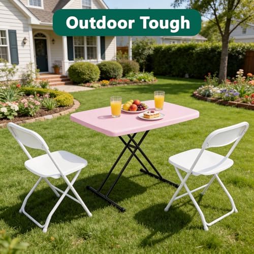 Folding Table- Small Desk Adjustable Height TV Tray for Laptop, Couch, Camping - Heavy Duty Utility Foldable Table for Small Spaces, No Assembly Required, Granite (Pink, 30in-2pack) - Image 2