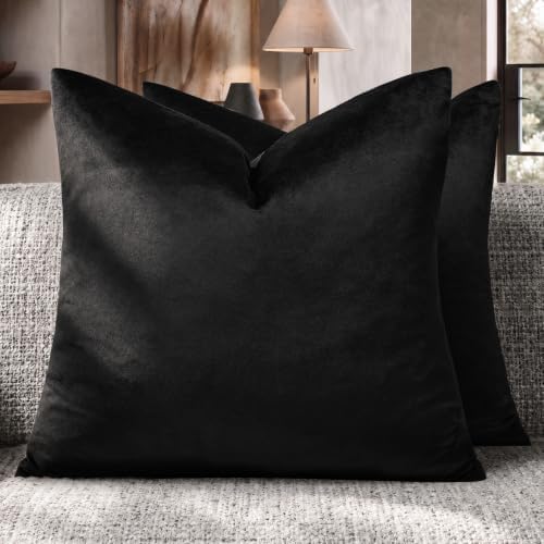 GIGIZAZA Black Velvet Pillow Covers 22x22 Decorative Pillows Pack of 2 by GIGIZAZAFocusingonhomedecoration