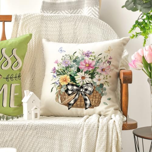 AVOIN colorlife Bless Our Home Eucalyptus Leaves Throw Pillow Covers, 18 x 18 Inch Spring Truck Cushion Case for Home Sofa Couch Set of 4 - Image 5
