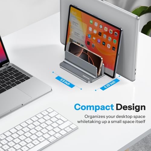 OMOTON 3-Slot Multiple Vertical Laptop Stand, Fits All MacBook, Grey - Image 5