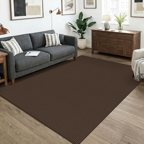 KOZYFLY Washable 5x7 Living Room Rug, Non Slip Woven Area Rugs, Braided Floor Carpet for Entryway, Kitchen, Bedroom, Dining Room, Office, Cotton Rug Indoor Decor, Brown/Dark Brown by KOZYFLY