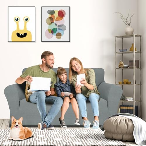 MAXIJIN Loveseat Cover Sofa Covers (55"-69"), 1-Piece Stretch Couch Covers for 2 Cushion Couch Love Seat Slipcover with Elastic Bottom for Kids,Dog (Loveseat, Diamond Pattern Light Gray) - Image 2
