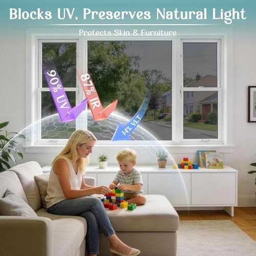 Haton Window Tint for Home, One Way Film, Black Silver 23.6" x 157.4" - Image 3