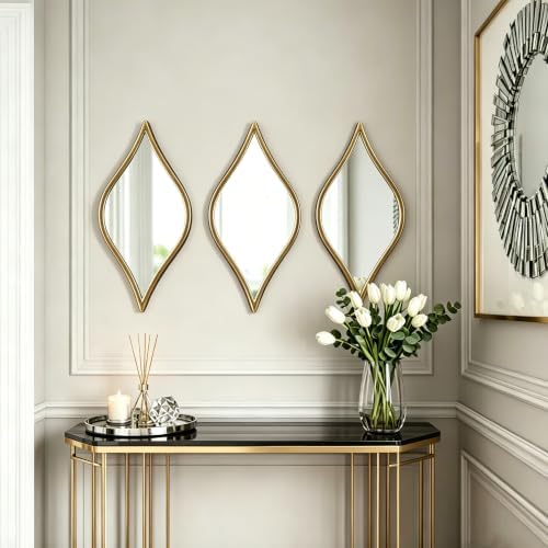 Decorative Tear Drop Gold Mirror Wall Decor 6 X 15 Inch, Set of 3 - Image 4