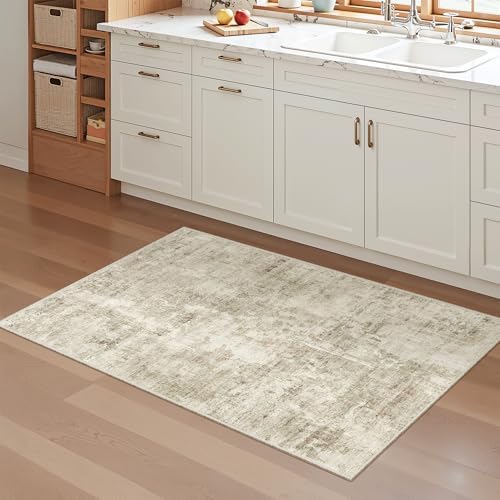 Soalmost 2x3 Abstract Washable Rugs for Kitchen, Small Area Rug Beige/Gray - Image 2