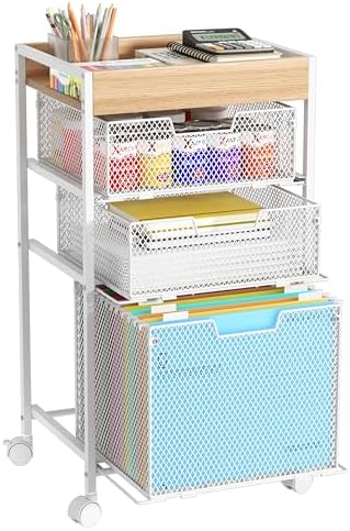 SWTYMIKI Rolling File Cart with Drawers - 4 Tier Under Desk Storage Craft Rolling Organizer Cart - Office Storage &Organization, Mobile Metal Filing Cabinet for Office and Home White by SwtyMiki-TidyHomeSweetLife