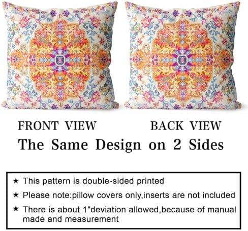 Snycler Orange Blue Ethnic Boho Pillow Covers 16x16 in Boho Carpet Cream Coral Floral Decorative Couch Pillow Cases with Zipper Set of 2 Home Decor for Living Room Bedroom Bed Cushion Outdoor - Image 2