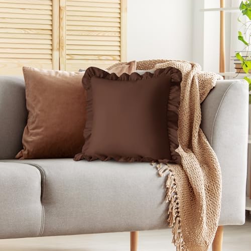 KKJIAF 2 Pack Ruffle Pillow Cases 26x26 Inches, Brown - Image 5