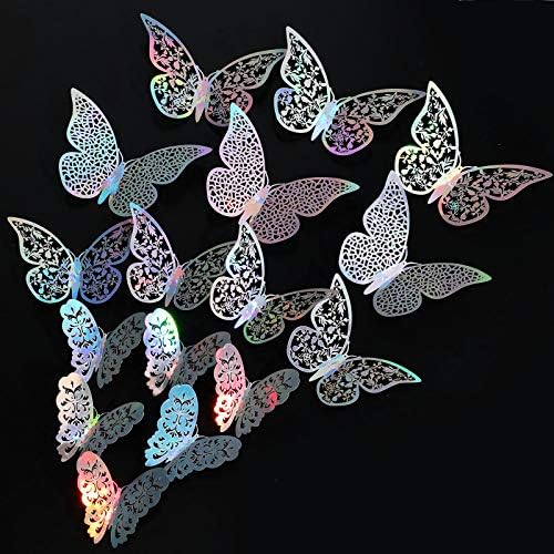 Bememo 72 Pcs 3D Butterfly Wall Decals, 3 Sizes,Holographic White | Metallic Hollow Design for Bedroom Living Room, Removable Adhesive Wall Decor, Easy Peel Stick Party Decoration Stickers - Image 6