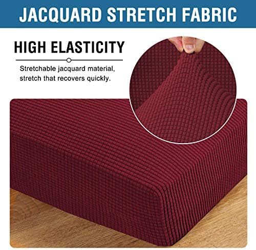 H.VERSAILTEX Super Stretch Individual Seat Cushion Covers Sofa Covers Couch Cushion Covers Slipcover Sets Thick Jacquard Textured Twill Fabric (2 Piece Large Sofa Cushion Covers, Burgundy Red) - Image 4
