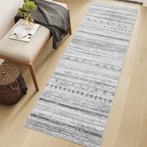 2x8 Runner Rug Machine Washable Non Slip Area Rug Distressed Neutral Moroccan Boho Rug Ultra Soft Floor Runners for Hallways for Entryway Laundry Room Kitchen, Black by Tchdio