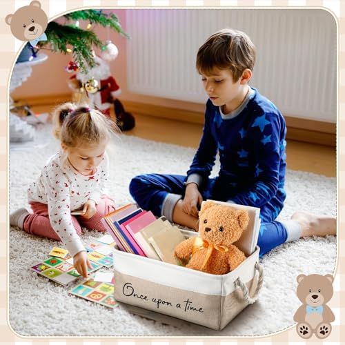Marsui 1 Pcs Book Storage Basket Book Bin Once Upon a Time, White Brown - Image 5